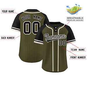 Camiseta de Softbol Personalizada con Rayas Color Negro Crema y Mangas Raglán, Auténtica, con Dos Botones - Product Image 2