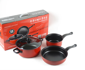 Microolla a presión antiadherente, 3 uds., juegos de cocina con revestimiento de acero inoxidable, utensilios de cocina rojos, sopa, olla para freír, juegos de ollas - Product Image 2