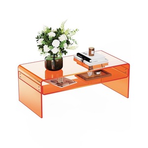 Personalized Clear Rectangle <strong>Table</strong> with Open Storage Shelf Living Room Acrylic Coffee <strong>Table</strong> Computer Desk for Modern Style - Product Image 1