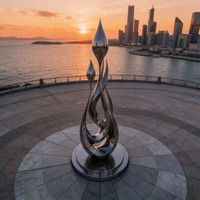Patung Baja Tahan Karat Spiral Api Tetesan Air Poles Cermin, Dekorasi Plaza Pantai Modern nan Indah, Produk Baru yang Dapat Disesuaikan