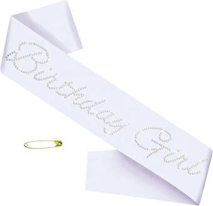Écharpe d'anniversaire élégante pour fille, <span class=keywords><strong>en</strong></span> satin blanc, avec décorations de strass scintillants, pour filles ou femmes, anniversaire disco - Product Image 1
