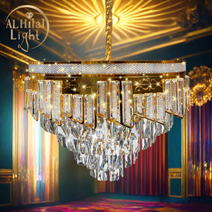 Luxe Moderne Rectangle Cristal Or LED Lustre Plafond Montage Lustre Lampes Suspendues Suspension Luminaire Lampen Pour <span class=keywords><strong>Foyer</strong></span> - Product Image 4