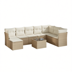 Ensemble de canapés de jardin beige en rotin d'extérieur avec coussins, design contemporain, meubles imperméables - Product Image 1