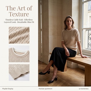 Maglione Vintage da <span class=keywords><strong>Donna</strong></span> a Due Pezzi, Semplice, Bicolore, a Maniche Corte, Casual, in <span class=keywords><strong>Maglia</strong></span>, Spandex/Cotone, Girocollo, Spessore Standard - Product Image 1
