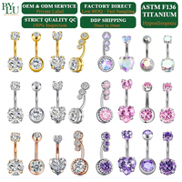 Anneau de nombril en titane ASTM F136 à filetage interne 14G, bijou de piercing de nombril avec zircon cubique, barre de 10 mm, hypoallergénique, directement de l'usine OEM