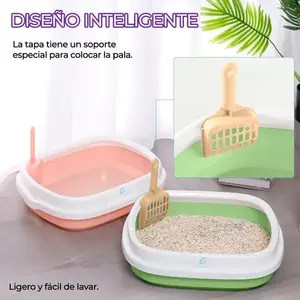 Grande litière rectangulaire ouverte pour chat avec pelle, facile à nettoyer, durable, en silicone, fournitures pour animaux de compagnie pour chats, modèle BUT.11 par EGTMA - Product Image 4