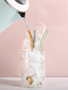 <strong>Reusable</strong> Borosilicate Glass Drinking <strong>Straw</strong> Set Eco-friendly Straight &amp; Bent <strong>Straws</strong> 8mm with Cleaning Brush for Smoothies Set - Product Image 2