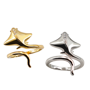 925 из стерлингового серебра, родиевое позолоченное украшение в виде океанических животных, кольцо с открытым лучом для женщин, повседневные кольца для ската - Product Image 1