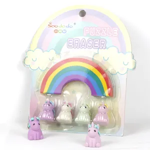 Soododo Briefpapier Set 3D Tierform Extrudierter Radiergummi Regenbogen Einhorn Radiergummi