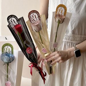 กระดาษห่อช่อดอกกุหลาบวาเลนไทน์ทำมือ DIY  แบบสามมิติ  ถุงทรงกระบอกตรง  กันน้ำ  ถุง OPP  แบบซองเดียว - Product Image 5