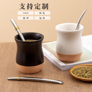 Ensemble de tasses à thé en céramique, tasse individuelle avec poignée, blanc, noir, bleu, couleur unie, double paroi, pour usage domestique - Product Image 4