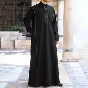 New Men's Arabian Style Simple Long Design Hooded Shirts Male Casual Long-sleeved Muslim Robe Shirt Blouse