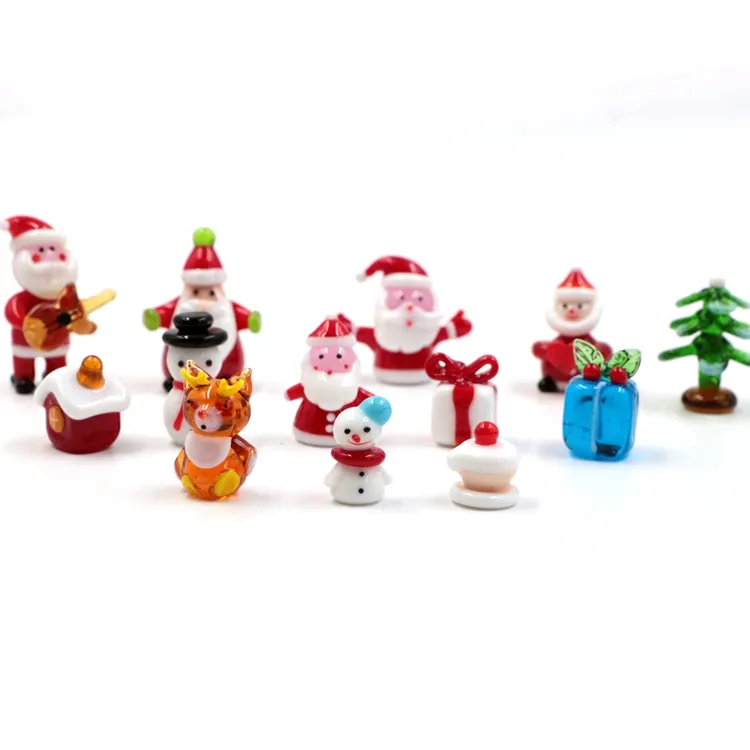 Figura de Papá Noel hecha a mano mixta personalizada, arte de lámpara de Murano en miniatura, artesanía de Navidad de Cristal