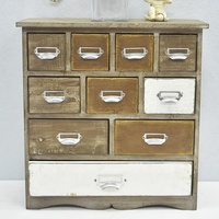 Organisateur de bureau en bois rustique Mini bibelot armoire de rangement en bois avec de nombreux tiroirs