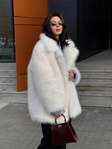 Manteau en fausse fourrure à col tailleur chaud automne et hiver pour femmes, manteau <span class=keywords><strong>mi</strong></span>-<span class=keywords><strong>long</strong></span> en fausse fourrure de renard - Product Image 2