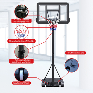 Support de cerceau de <span class=keywords><strong>basket</strong></span>-ball réglable en hauteur de 7.5 à 10 pieds Support de panneau arrière en verre trempé de 18 pouces Jante de <span class=keywords><strong>basket</strong></span>-ball Utilisation intérieure <span class=keywords><strong>Filet</strong></span> inclus - Product Image 4