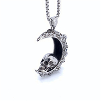 Collier gothique vintage en acier inoxydable en gros, crâne de lune, motard, pendentif personnalisé en forme de crâne pour homme