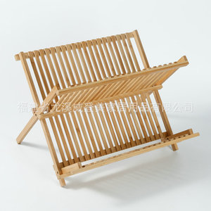 Escurridor de platos de bambú de doble capa, escurridor de cocina, plegable, ventilado, personalizable. - Product Image 1