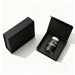 Caja de Regalo Magnética Negra para Envasado de Botellas de Vitaminas, Caja Plegable con Tapa Magnética, Caja Rígida para Montar, Venta al por Mayor - Product Image 6