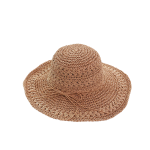 Sombrero de paja Panamá para mujer, de ala ancha, plegable, beige, calado, flexible, para playa y viaje, con cinta, personalizado - Product Image 1
