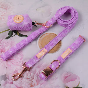 OEM özel çiçek mor H köpek koşum Set hiçbir çekme ayarlanabilir Polyester sevimli moda lüks kurşun demeti küçük köpekler için - Product Image 4