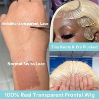 Perruques de cheveux humains indiens vierges lisses roux transparentes HD pour femmes, sans colle, double trame, pré-épilées, avec dentelle frontale