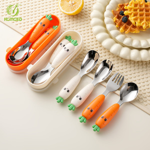 Cuillères et fourchettes pour enfants en acier inoxydable 304 - Forme de carotte créative - Plaqué argent - Polissage miroir pour un usage domestique - Product Image 2