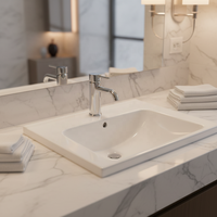 Lavabo en granit de haute qualité pour salle de bain, meuble sous-vasque, largeur 60 cm, design moderne, forme rectangulaire, facile à nettoyer