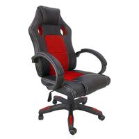 Chaise de jeu de style racing, dossier haut, en cuir PVC avec panneau en mesh rouge, pivotante et réglable, pour ordinateur et bureau