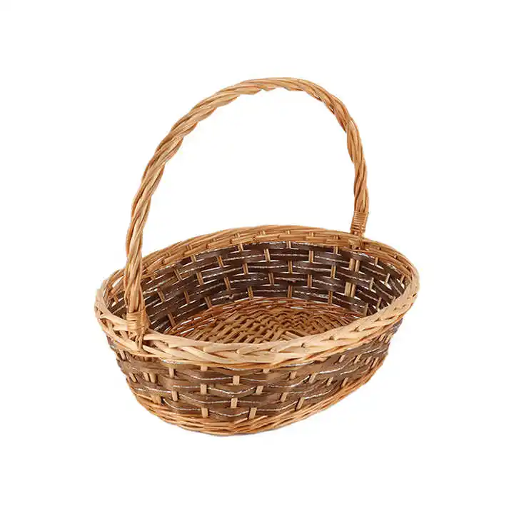 Factory sells round woven natural willow basket with handle wicker storage basket