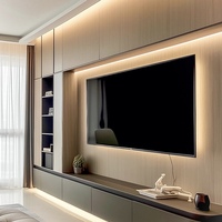 Meuble TV en bois de haute qualité, design moderne, avec miroir en rotin, montage mural, luxe, rangement caché pour salon ou chambre à coucher
