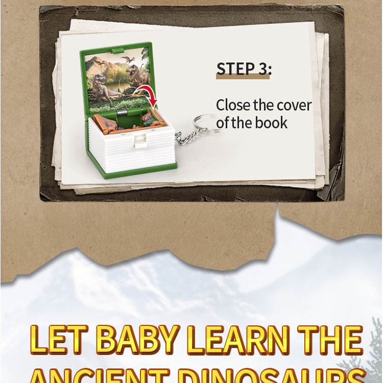 Promotion Gift 3D Folding Pop Up Book Novelty Plastic  Keychain  Mini Dinosaur Toy For Kids