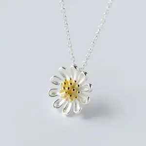 Colar de prata Vershal B4-629 S925 feminino, pingente de flor de crisântemo outono fresco, moda personalidade, corrente de colar curto