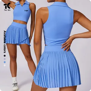 Summer Outdoor Casual T-Shirt Running Sports Gym Suit Set Breathable Yoga Nude Tennis Suit Sporty Pleated Skirt