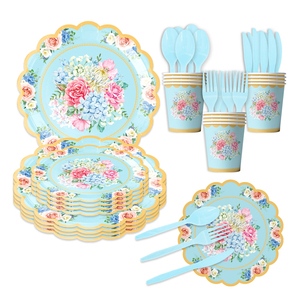 Platos de papel ecológicos de 7 pulgadas Vintage Floral resistente para bodas Brunches desechables - Product Image 1