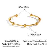 Bracelet ouvert vintage en acier inoxydable, étanche, hypoallergénique, plaqué or 18 carats, avec perles en acier, pour femme