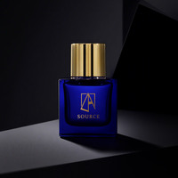 Logo personnalisé de luxe 30ml 50ml 100ml flacon de parfum en verre bleu carré vide avec couvercle