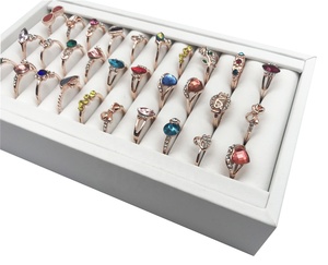 Présentoir de bagues en cuir PU blanc, plateau d'exposition de bracelets pour magasin - Product Image 4