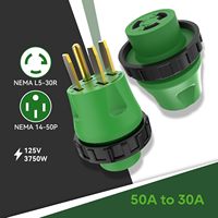 Adaptador de Corriente para RV de 50 Amperios y 30 Amperios, 125V, Conector con Bloqueo NEMA 14-50P NEMA L5-30R, Verde/Negro