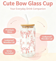 Gobelet en verre borosilicate fait main Wuso avec couvercle en bambou et paille, motif dessin animé, portable, réutilisable, capacité 550 ml, résistant à la chaleur