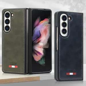 Casing ponsel Ultra tipis, casing ponsel kulit PU polos, casing pelindung penuh, casing lipat 5 kulit, casing ponsel kulit PU Ultra tipis, casing untuk Samsung Z Fold 5