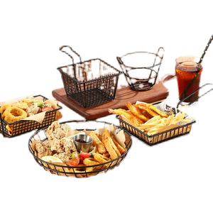 Keranjang Penggorengan Persegi Bulat dari Baja Tahan Karat untuk Kentang Goreng, Keranjang Logam Anyaman Besar Komersial untuk Penggorengan - Product Image 5