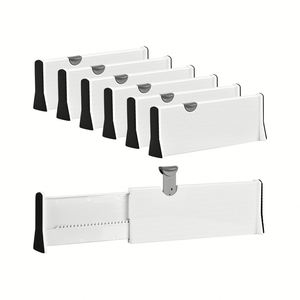 Ensemble d'organisateurs de tiroirs extensibles en plastique PP blanc avec séparateurs ajustables pour cuisine, salle de bain, armoire - Style moderne et simple - Product Image 1