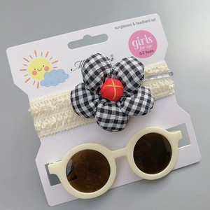 Novedad 2026, Gran Venta: Gafas de Sol Redondas Pequeñas con Diseño de Cuadros Coloridos y Diadema de Girasol, Set de Gafas de Sol de Dibujos Animados Lindas para Bebé, Regalo - Product Image 4