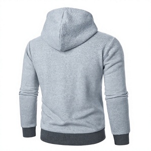 Sweat-shirt à capuche gris pour homme, coupe classique, en molleton tricoté coton-polyester, décontracté, pour l'hiver, respirant, avec boutons et fermeture éclair latérale - Product Image 3