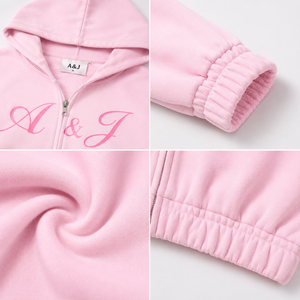 Conjunto de Sudadera con Capucha y Pantalones Deportivos de 200G con Cierre, Marca Privada, Fabricante OEM ODM, Logotipo Personalizado A&J, Venta al Por Mayor, Certificación OEKO-TEX y GRS - Product Image 2