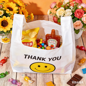 Bolsas de Polietileno (PE) Desechables, Duraderas y Ligeras, Tipo Camiseta, con Asa Larga para Tiendas de Conveniencia y Comida Callejera - Product Image 1