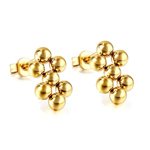 Boucles d'oreilles clous en acier inoxydable plaqué or 18 carats, motif boule, perles rondes polies, style minimaliste, pour femme - Product Image 1