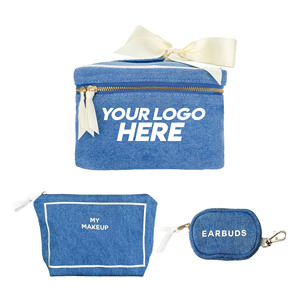 Qetesh Trendy Denim <span class=keywords><strong>Travel</strong></span> Gift Set Paquete de 3 bolsas de maquillaje Logotipo personalizado Práctico organizador de cosméticos de viaje de gran capacidad - Product Image 1