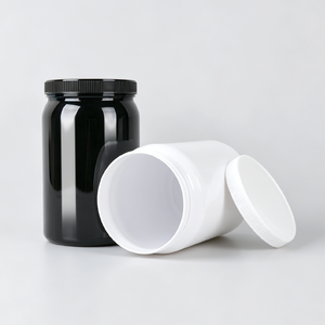 Pot en plastique PET à large ouverture, blanc et noir, 4L, pour protéines en poudre et poudres nutritionnelles, avec couvercle à vis. - Product Image 4